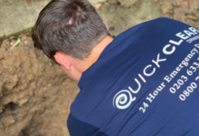 A Quick Clear engineer examining an underground route. Image sourced from the Quick Clear Drainage website.
