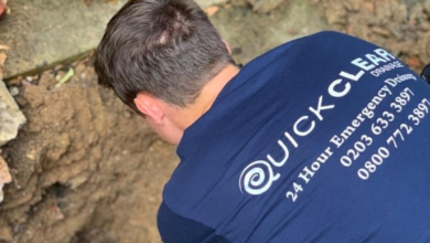 A Quick Clear engineer examining an underground route. Image sourced from the Quick Clear Drainage website.
